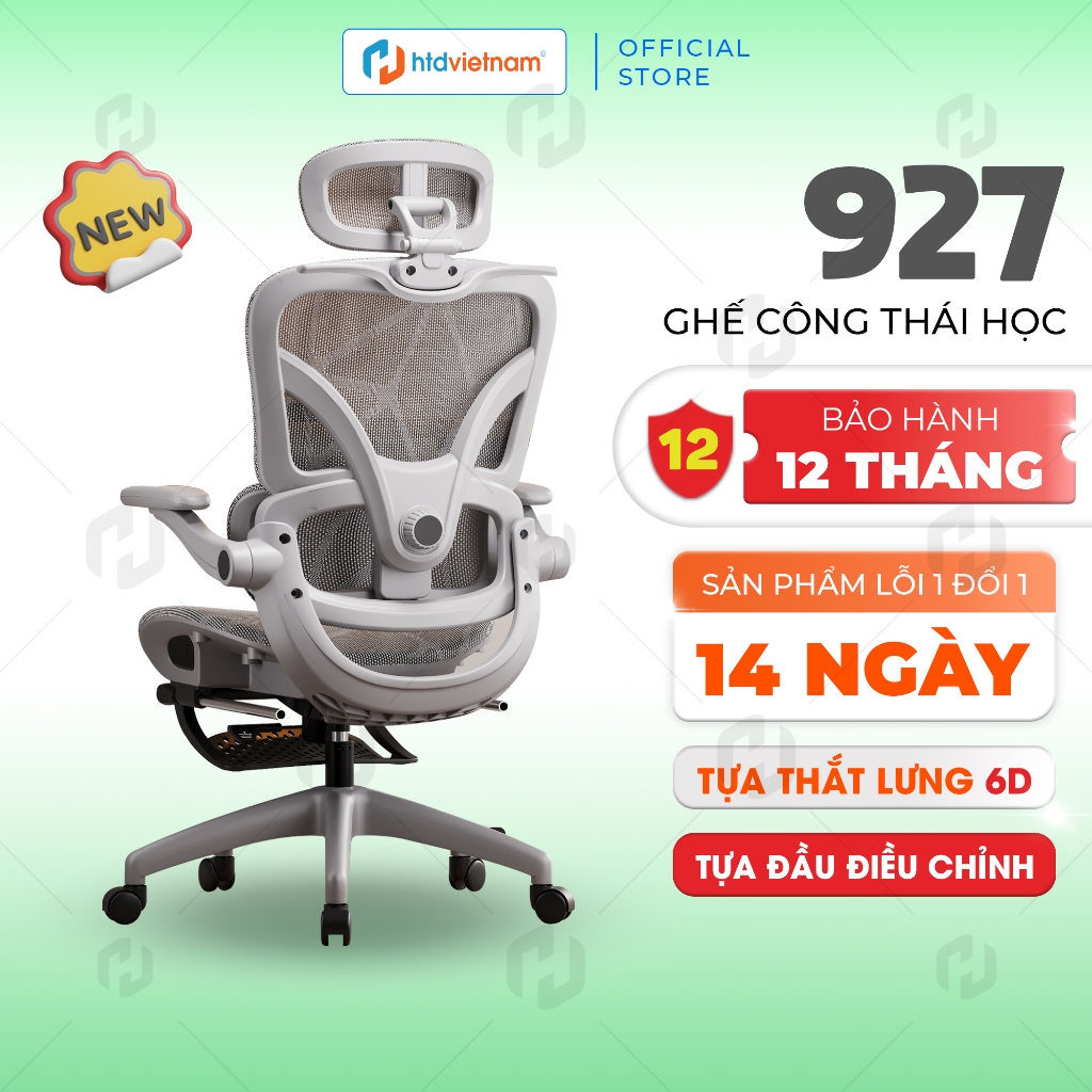 Ghế Công Thái Học HTD-927 Pro Full Lưới - Ngả 145 Độ Có Gác Chân, Tựa Lưng 6D Chống Đau Lưng