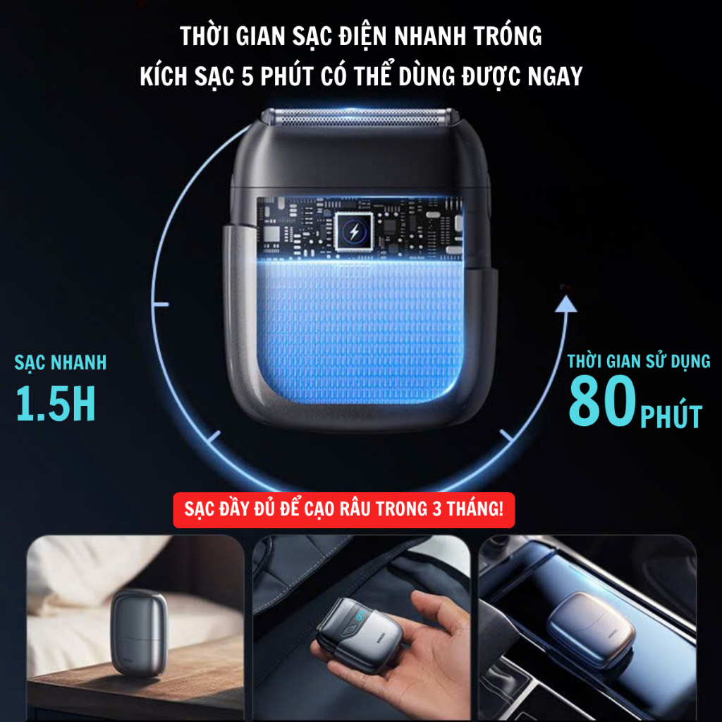 Máy cạo râu mini DOMINIC DM9583 chống nước, tông đơ cạo râu chính hãng, máy cạo râu du lịch cạo sạch sát
