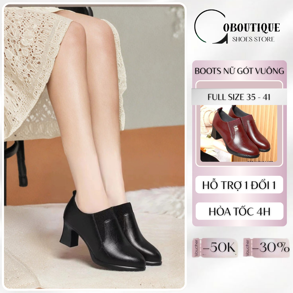 Giày boot nữ gót vuông cổ phối chun đế 5 phân 6 phân retro boot chelsea nữ S113