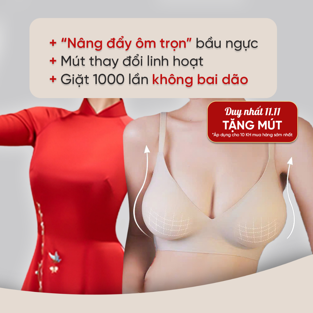 Áo Ngực Nâng Ngực Lép Tạo Khe Su Lụa Che Mỡ Lưng Mặc Áo Dài Không Gọng Không Lộ Viền Tàng Hình Cao C