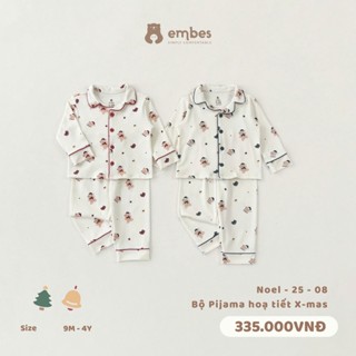   Embes-Santa's Present  Bộ Đồ Ngủ Cho Bé Bộ Pijama Hoạ Tiết Giáng Sinh Cho Bé Trai Bé Gái Từ 8-18Kg 