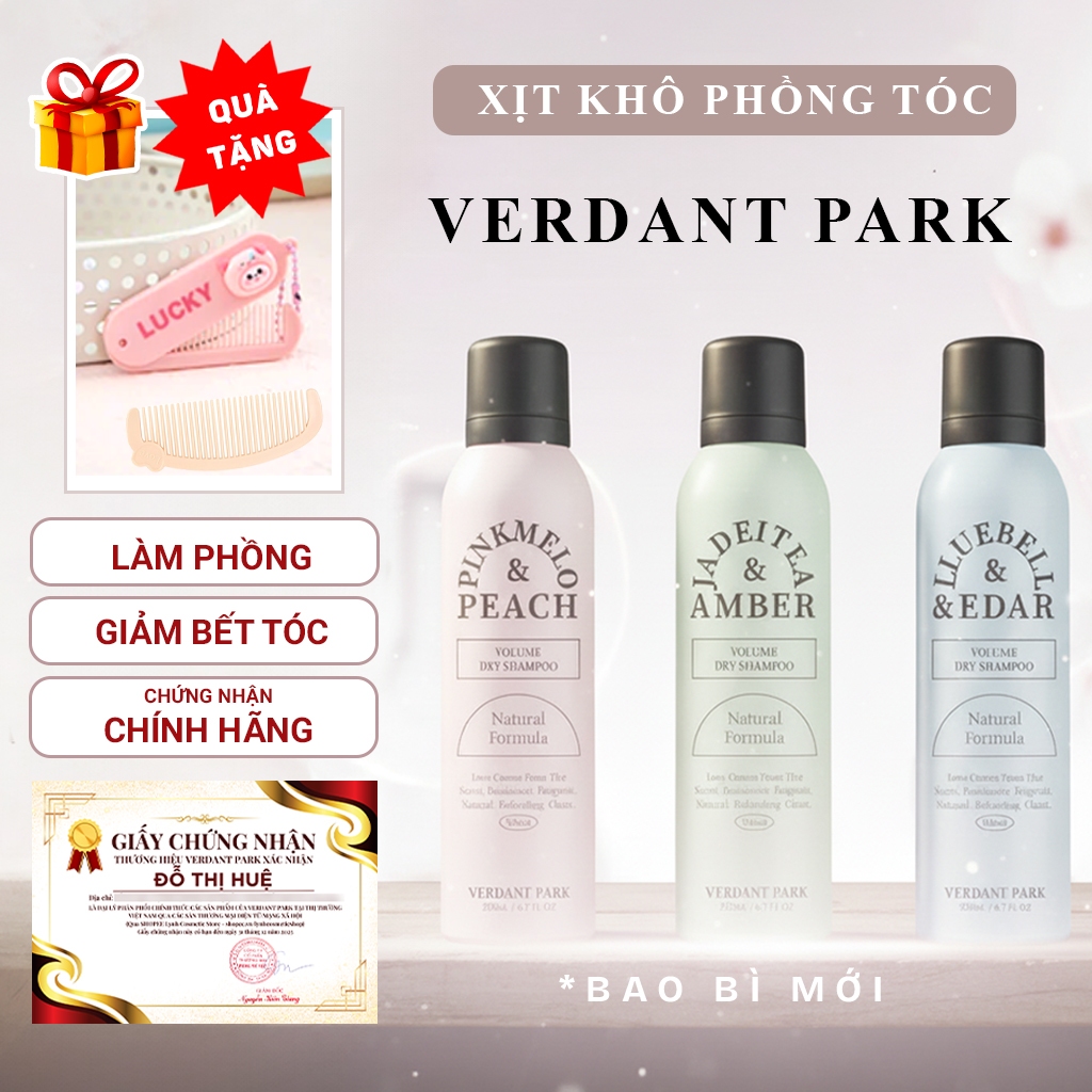 Xịt Khô Phồng Tóc VERDANT PARK 200ml Dầu Gội Khô Kiềm Dầu, Hết Bết Dính Tóc Mềm Mượt