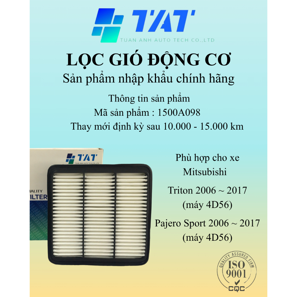 Lọc gió động cơ Mitsubishi Triton, Pajero Sport 2006 ~ 2017 (Máy 4D56) - Mã :1500A098 | TAT Filter