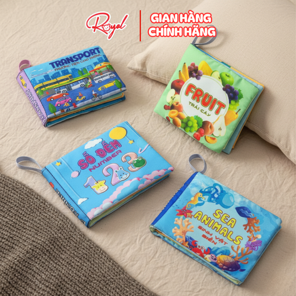 Quyển tranh vải Royal 8 mặt sột soạt chất liệu Polyester an toàn giúp phát triển đa giác quan của bé
