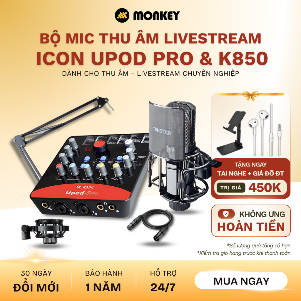 Bộ Combo Mic Thu Âm Hát Livestream Sound Card ICON UPOD PRO & Mic TAKSTAR K850 Dành Cho Điện Thoại