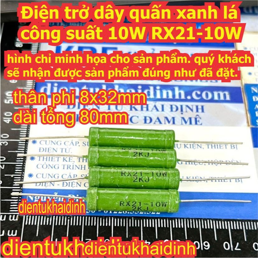 5 con Điện trở dây quấn xanh lá 10W RX21-10W R1J 0.1 Ohm R22J 0.22 Ohm 22RJ 22 Ohm 47RJ 47 Ohm 10KRJ