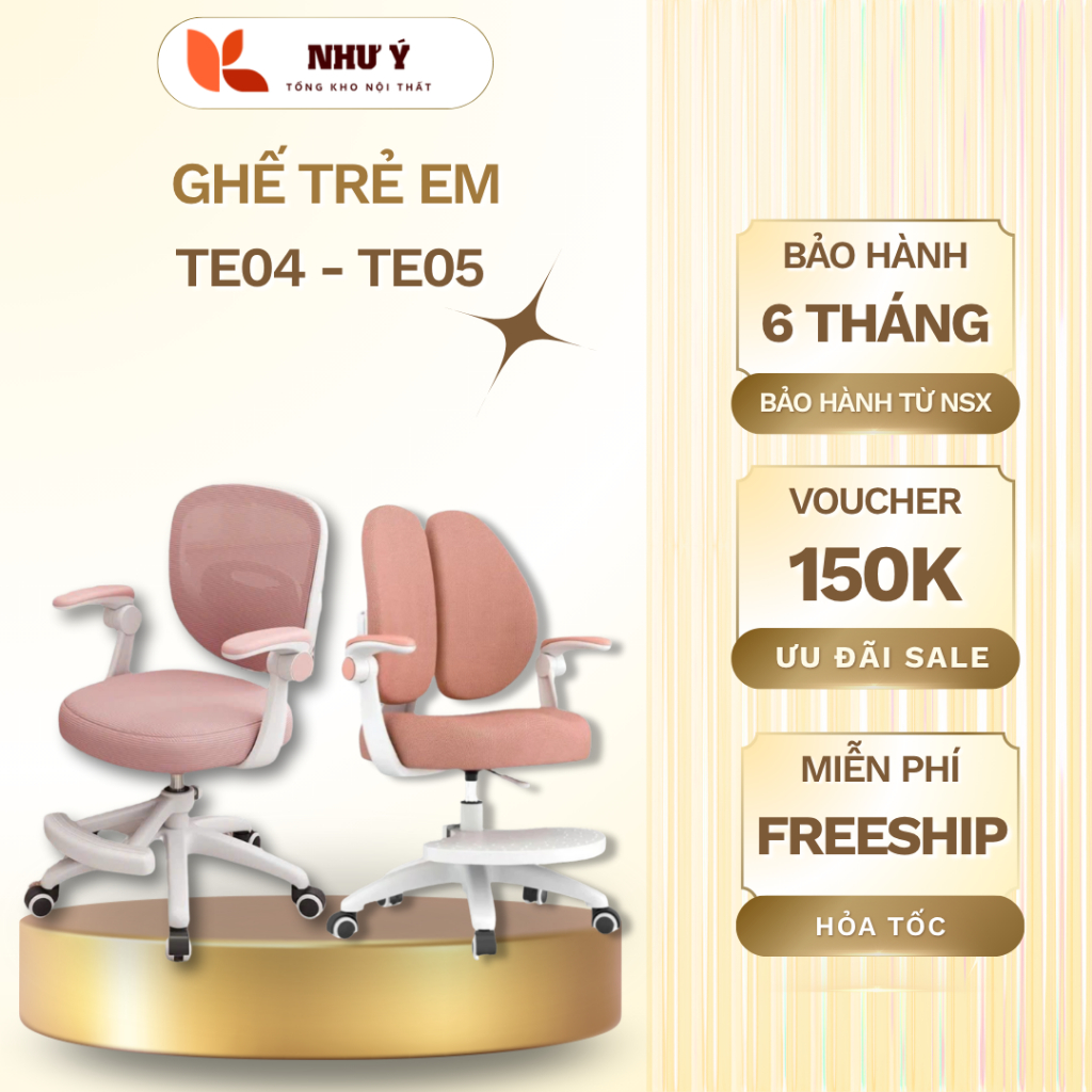 Ghế Công Thái Học Trẻ Em TE04, TE05 – Điều Chỉnh Chiều Cao, Tựa Lưng Chống Gù, Chống Cận