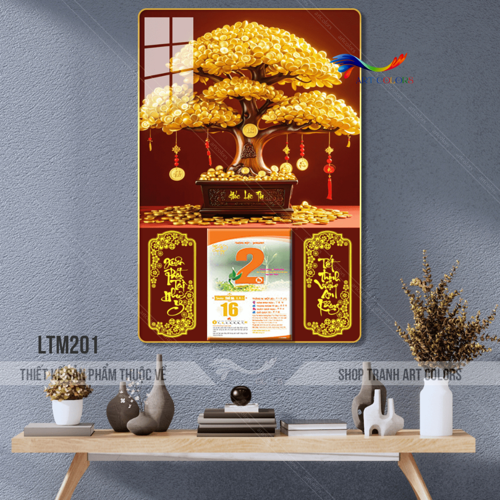 6mm LỊCH TÉT 2026 Kim Tiền 40x60cm bo viền 6mm tặng bloc đại