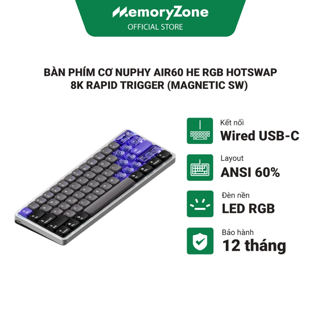 [CHÍNH HÃNG] Bàn phím cơ Nuphy Air60 HE RGB Hotswap 8K Rapid Trigger (Magnetic Sw) - Bảo hành 12 thá