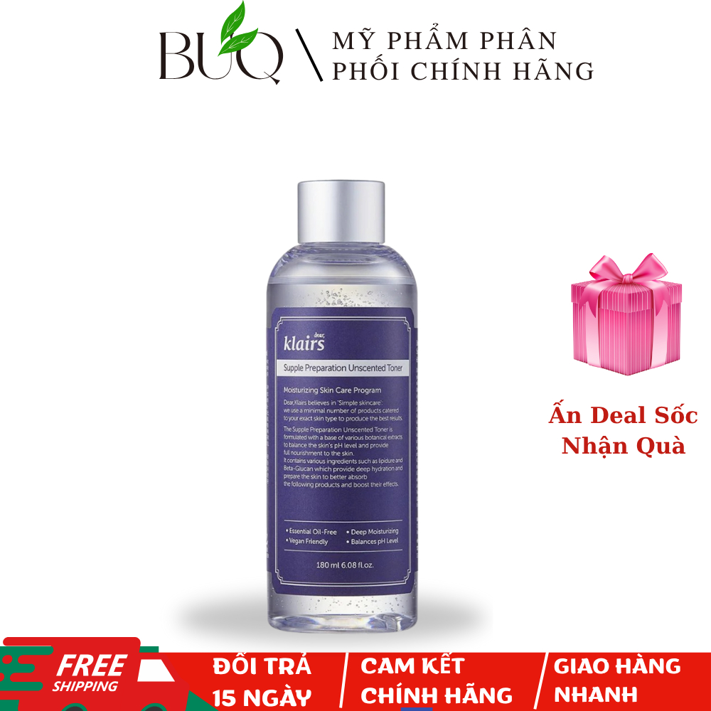 Nước Hoa Hồng Không Mùi Dưỡng Ẩm Da Và Làm Mềm Da Klairs Supple Preparation Unscented 180ml