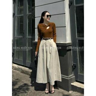  Chân váy midi chân váy công sở xếp ly vải nhung tăm siêu đẹp nhiều màu 