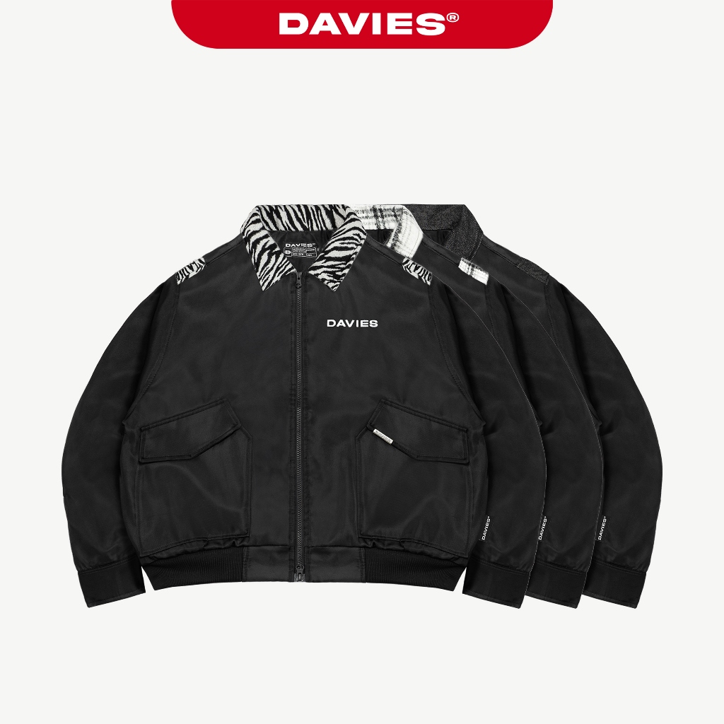 Áo khoác bomber croptop nam nữ DAVIES dù protex phối vải flannel caro đen local brand Flannel Type L