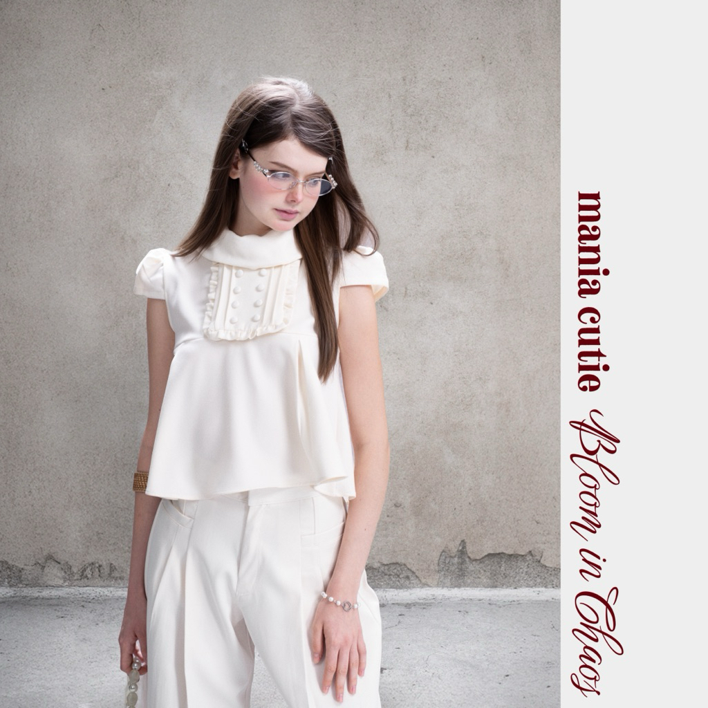 Leya top | Áo kiểu trơn kèm miếng cổ tuxedo rời Mania Cutie