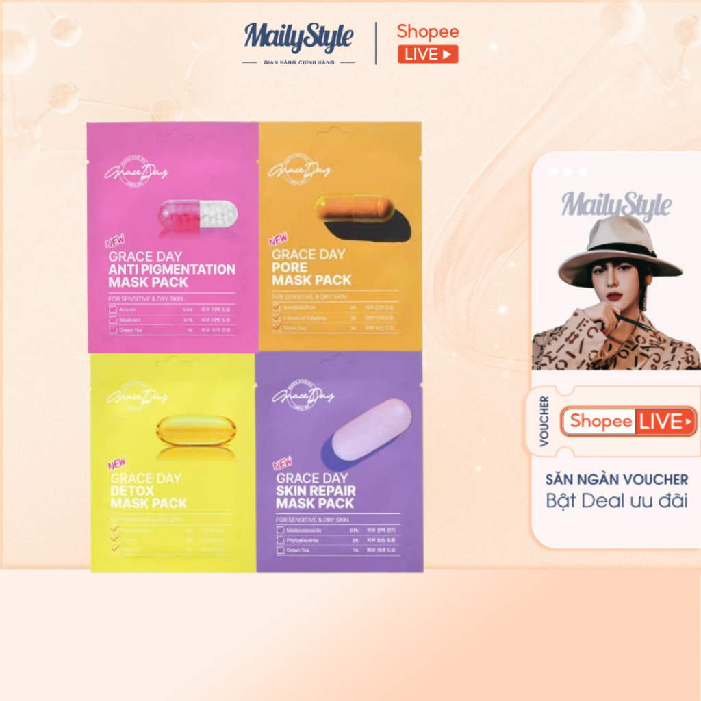 H38_ Mặt nạ Grance Day Mask Pack hộp 10 miếng (có nhiều màu)