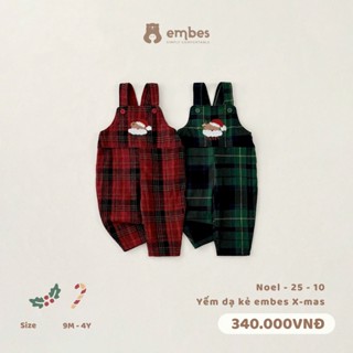   Embes-Santa's Present  Yếm Dạ Kẻ Hoạ Tiết Thêu Cho Bé Trai Bé Gái Diện Lễ Giáng Sinh Size Từ 8-18Kg 