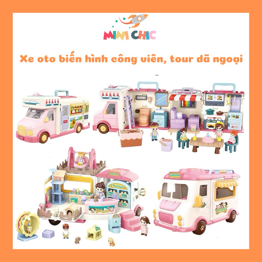 Xe oto hồng ngôi nhà búp bê cỡ lớn Touring car - Xe oto hồng ngôi nhà Pet house