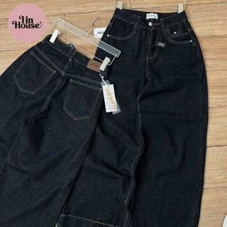   MÀU HOT  Quần Jeans Suông Lưng Cao Ống Rộng Xám Than Túi Kiểu Mã 07 Dài 95cm 105cm - Jean QC Cao Cấp Tôn Dáng Basic 