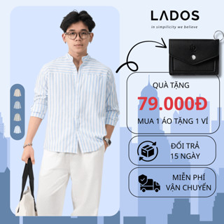  Áo Sơ Mi Nam Kẻ Sọc LADOS-8186 Cổ Tàu Trẻ Trung Chất Oxford Mềm Mát Form Regular Nam Tính Dễ Mặc Phong Cách Hàn Quốc 