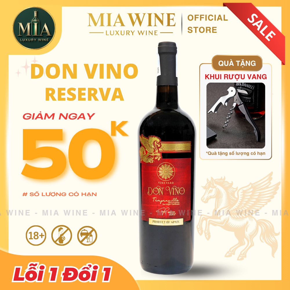 [Chính hãng] - Rượu Vang Đỏ Tây Ban Nha Don Vino Reserva Tempranillo - 750ml (14%) Mia Wine