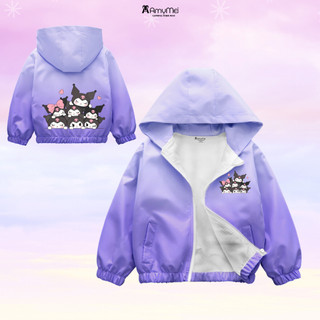  Áo khoác gió bé gái Kuromi Amymei. Áo khoác nón 2 lớp trượt nước lót cotton. 14-45kg AK2LOP_KRM1 
