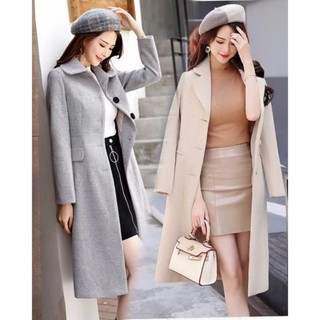 Áo Khoác Dạ Phom Dài Cổ V Phối Nút BY4489
