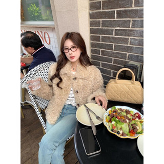 @𝐜𝐡𝐞𝐫𝐫𝐲𝐨𝐫𝐝𝐞𝐫 Áo Khoác Cổ Tròn Lông Cừu
