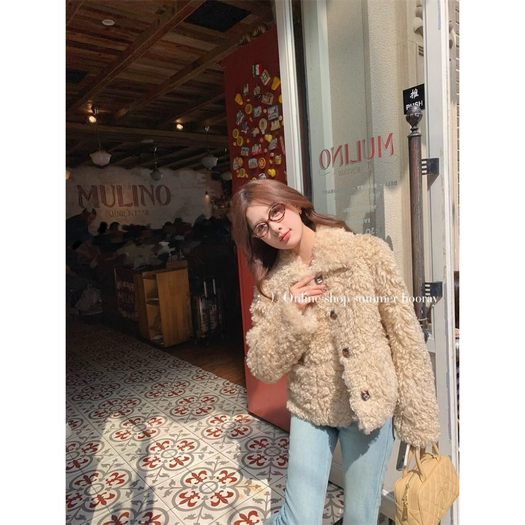 @𝐜𝐡𝐞𝐫𝐫𝐲𝐨𝐫𝐝𝐞𝐫 Áo Khoác Cổ Tròn Lông Cừu