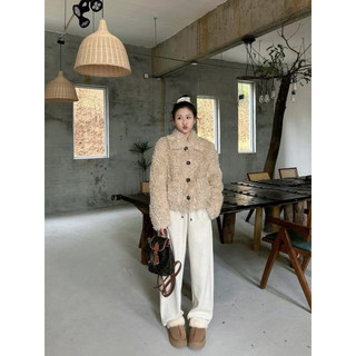 @𝐜𝐡𝐞𝐫𝐫𝐲𝐨𝐫𝐝𝐞𝐫 Áo Khoác Cổ Tròn Lông Cừu