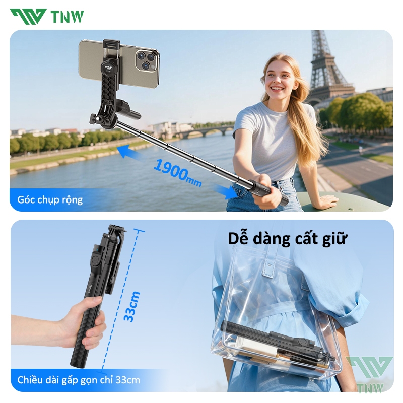 TNW F19 Gậy chụp ảnh 3 chân 1m9 điện thoại đa năng có remoteBluetooth dùng cho livestream quay video | BigBuy360 - bigbuy360.vn