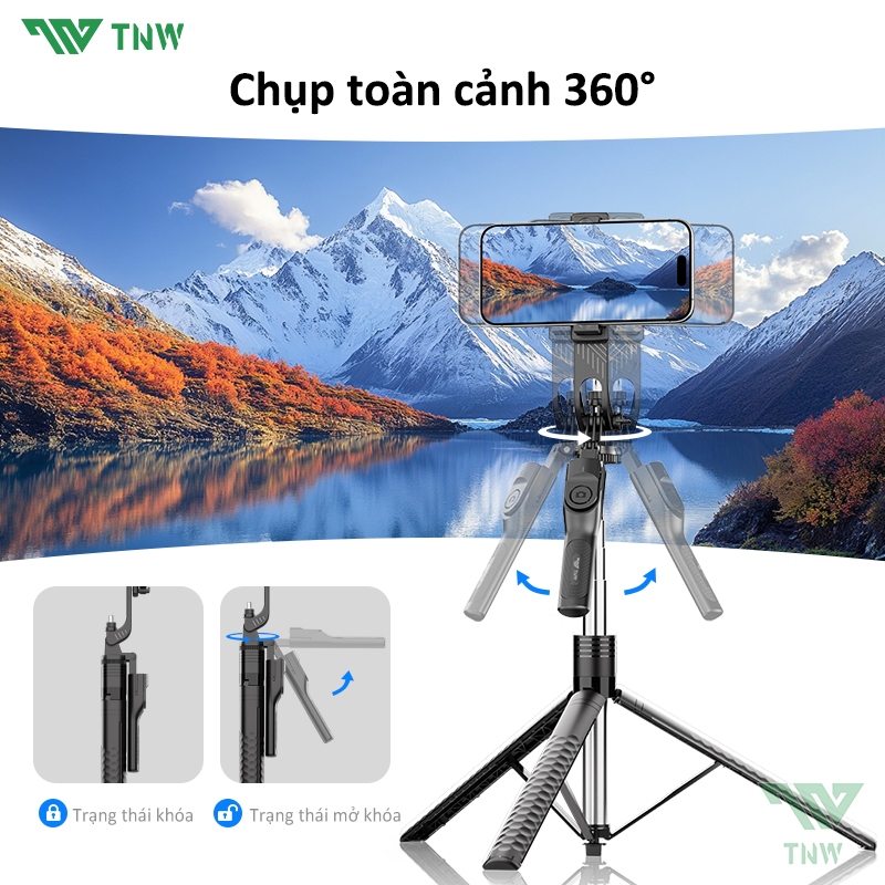 TNW F19 Gậy chụp ảnh 3 chân 1m9 điện thoại đa năng có remoteBluetooth dùng cho livestream quay video | BigBuy360 - bigbuy360.vn