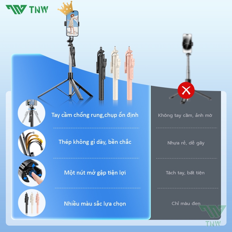 TNW F19 Gậy chụp ảnh 3 chân 1m9 điện thoại đa năng có remoteBluetooth dùng cho livestream quay video | BigBuy360 - bigbuy360.vn