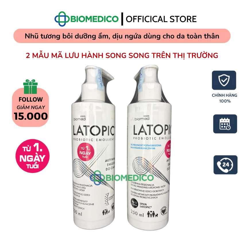 Nhũ tương LATOPIC PROBIOTIC EMOLLIENT ACTIVE BODY EMULSION dưỡng ẩm, dịu ngứa toàn thân cho da dị ứn