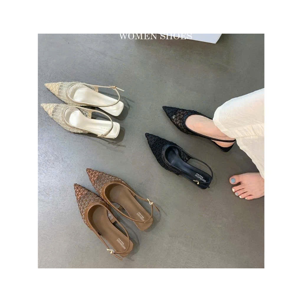 Giày Đế Bệt Mũi Nhọn NCSHOES Vải Lưới Hình Mắt Cáo Siêu Xinh - B20