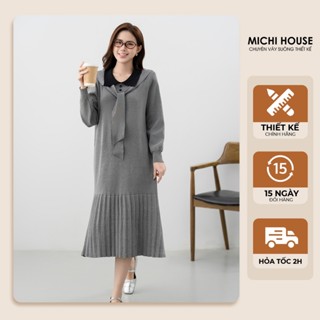  Đầm Len Suông MICHI House Váy Suông Dài Tay Mặc Thu Đông Dáng Dài Qua Gối K238 