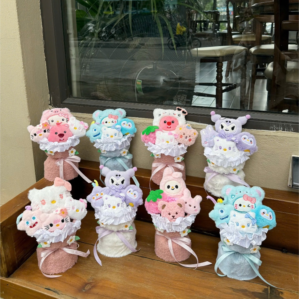 Bó hoa gấu bông mini kitty, melody, kuromi loopy, quà tặng sinh nhật, quà tặng cho bé