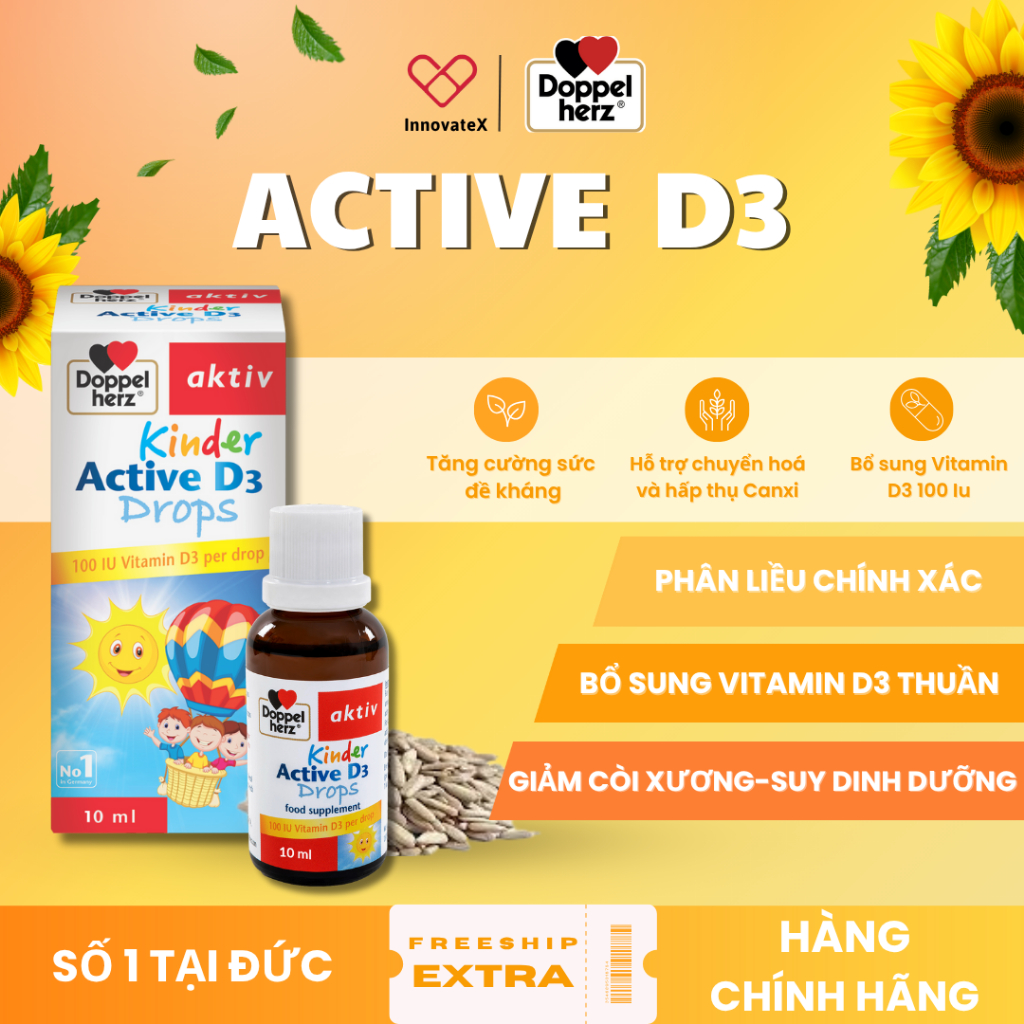 Vitamin D3 Drops Doppelherz Aktiv Kinder Active D3 Drops (chai 10ml)