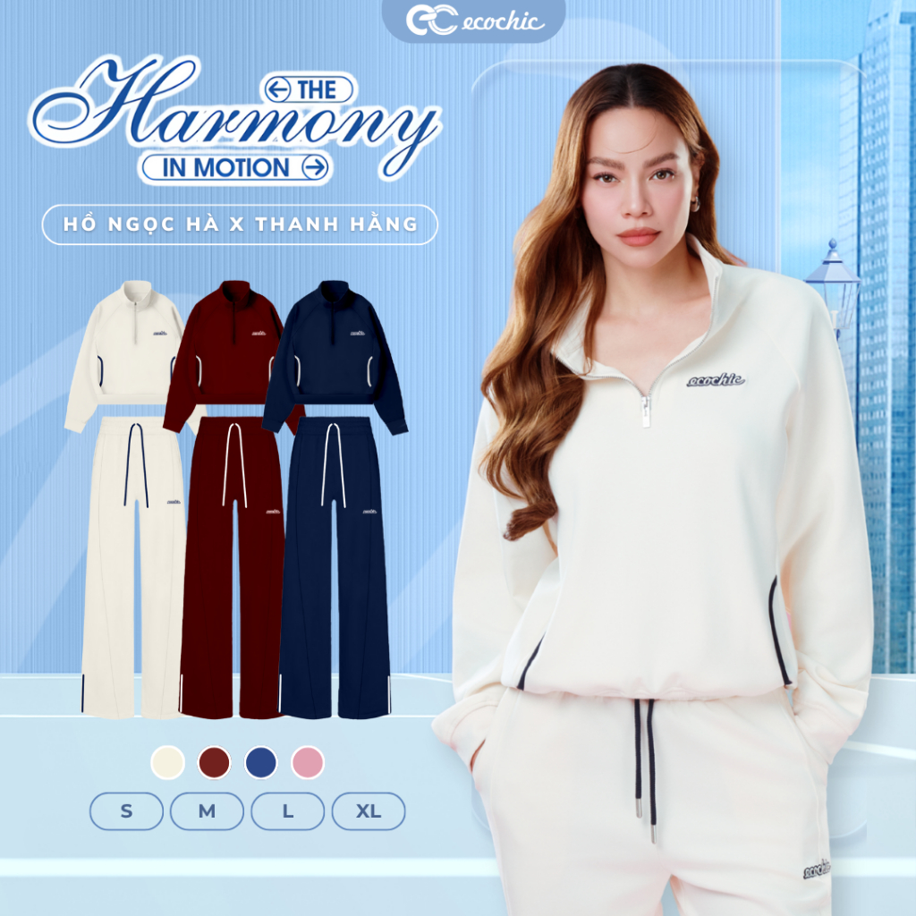 Set Bộ Nỉ Mịn ECOCHIC FORMLINE SET Khoá Áo Halfzip Quần Ống Suông Phối Viền Cao Cấp Chính Hãng HNH B198 | BigBuy360 - bigbuy360.vn