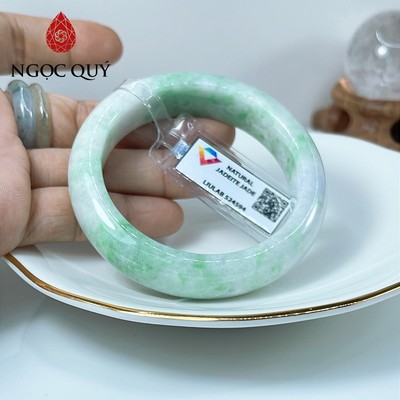 Vòng cẩm thạch A Myanmar - Ngọc phỉ thúy type A bản hẹ chất nếp màu bạch đế thanh ni 48-56 mm (kèm kđ type A) - Ngoc Quý