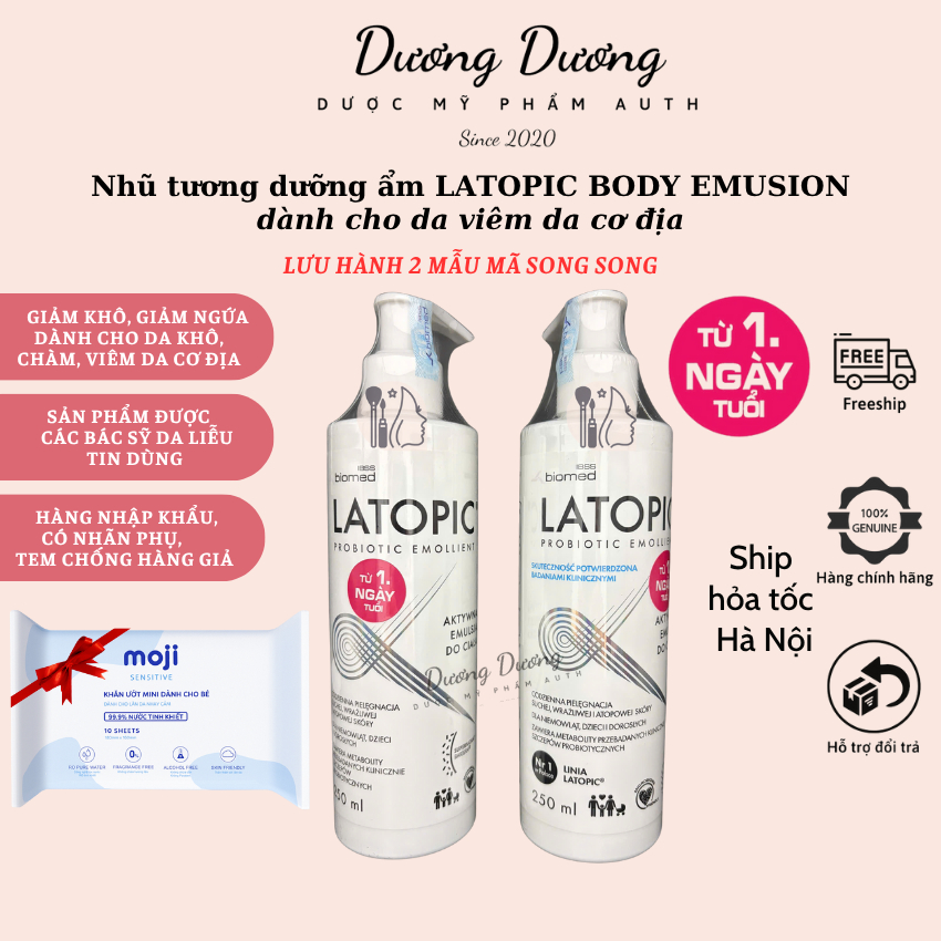 Nhũ tương dưỡng ẩm LATOPIC Body Emulsion dịu ngứa da dị ứng, kích ứng toàn thân 250 ml chính hãng