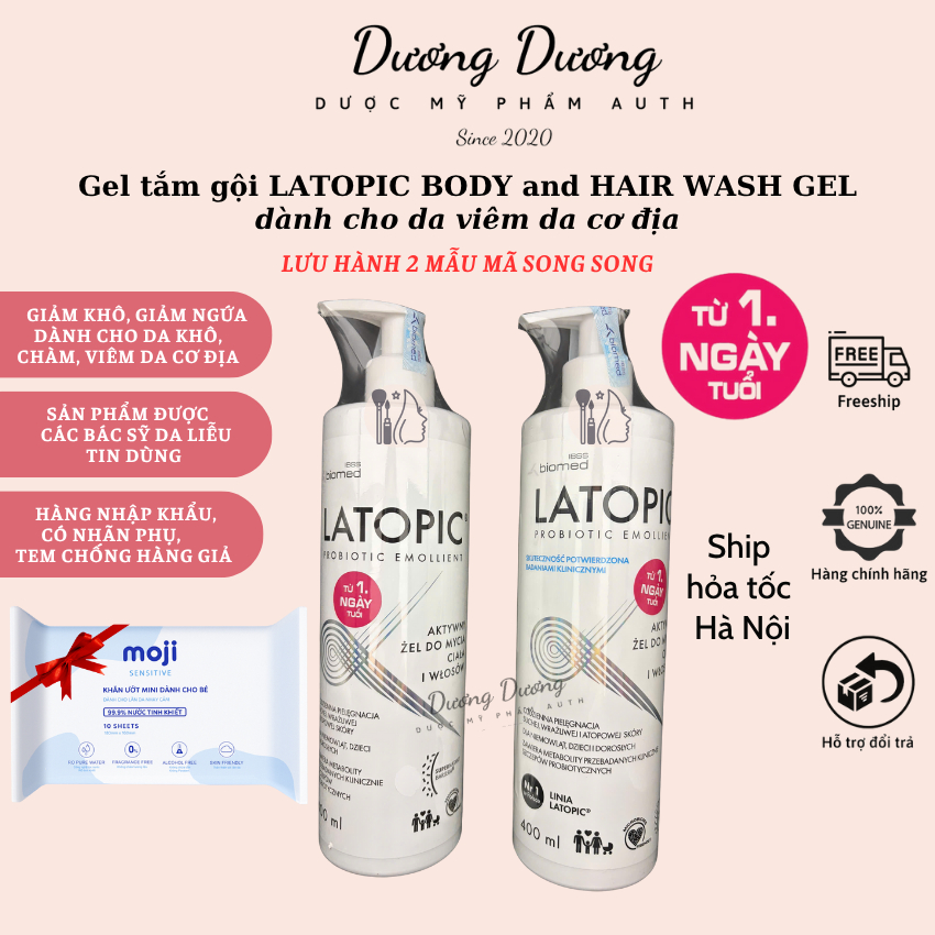 Gel tắm gội LATOPIC Body and Hair Wash Gel cho da dị ứng, kích ứng, viêm da cơ địa 400ml chính hãng