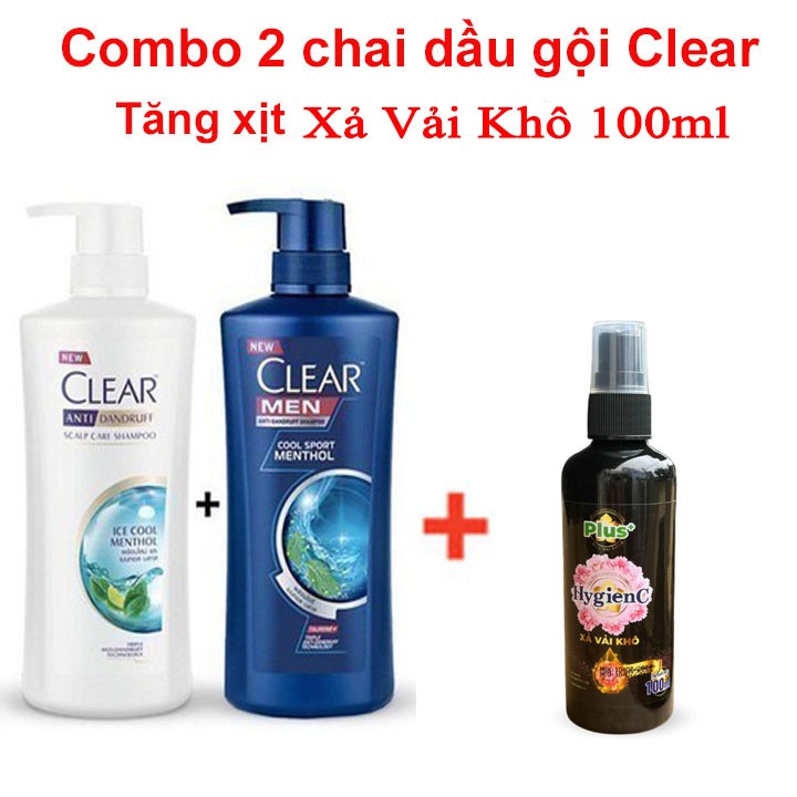 COMBO 2 CHAI DẦU GỘI CLEAR NGĂN NGƯA GÀU LÀM MƯỢT TÓC CAO CẤP TẶNG xịt vải khô 100ml