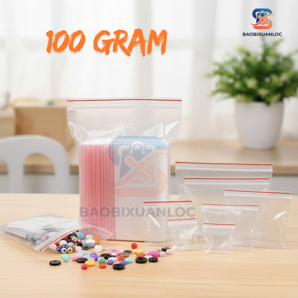 [100 Gram] Túi zip chỉ đỏ loại tốt, dày dặn, chắc chắn (có đủ size)