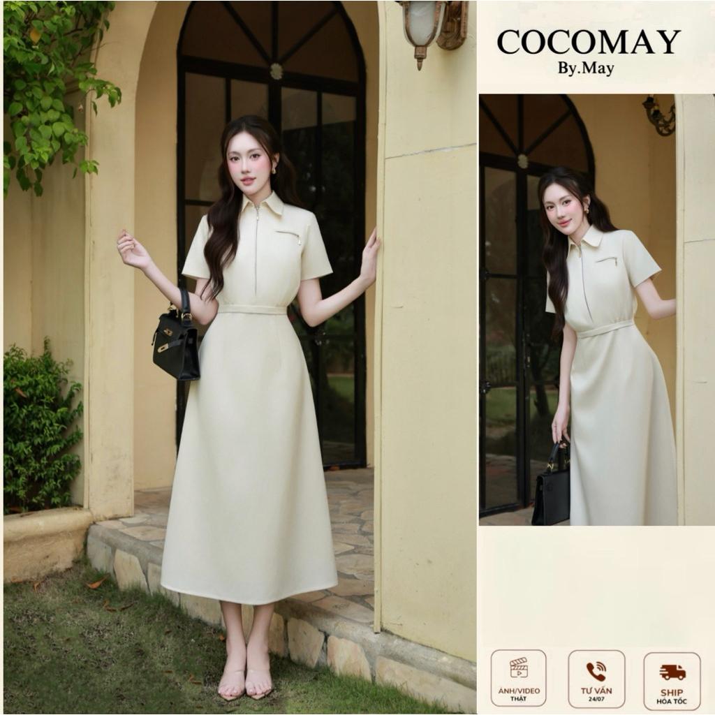 COCOMAY - Đầm Amora Beige Zip Dress phong cách thanh lịch phù hợp công sở đi chơi đi học