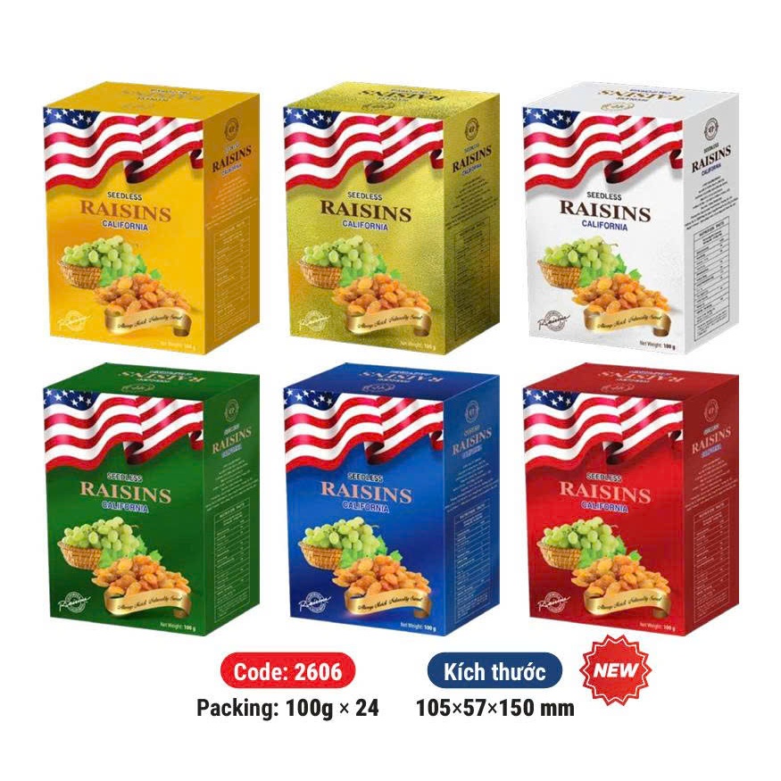 [Raisins] Nho khô vàng 100g hộp giấy hiệu Lion Raisins nhập khẩu Mỹ