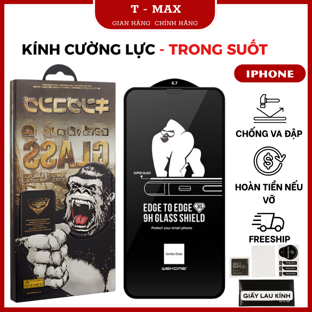 Kính cường lực iphone trong suốt phủ nano chống vân tay full màn hình cho 17/16/15/14/13/12/11/pro/plus/pro max