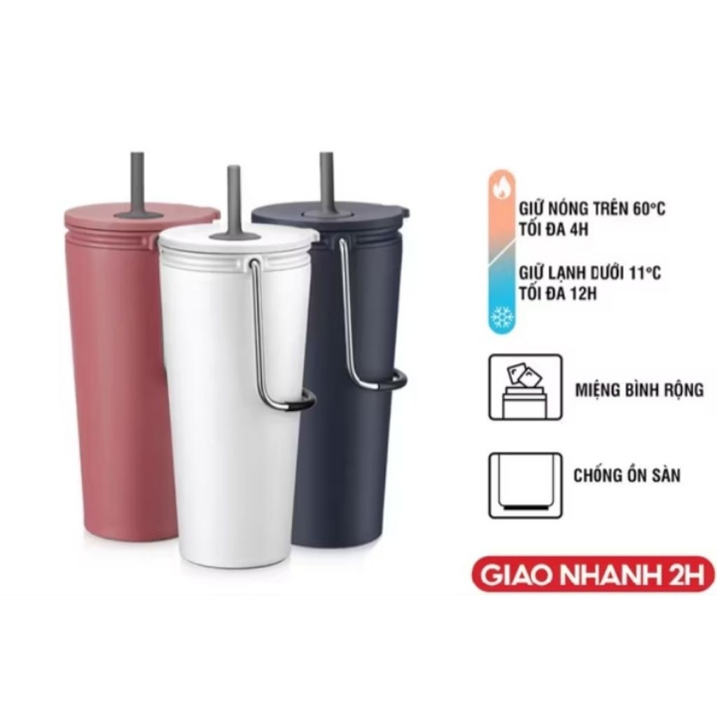 Bình giữ nhiệt có ống hút LocknLock Bucket Tumbler with Straw LHC4268 WHT