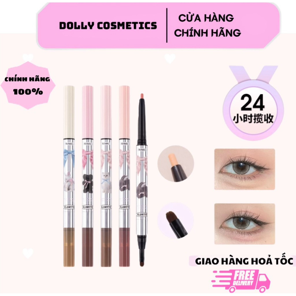 [FLORTTE] Bút Kẻ Bọng Mắt 2 Đầu FLORTTE  Tạo Bọng Mắt Cười Tự Nhiên, 4 Màu Hot DOLLYDOLLY COSMETICS