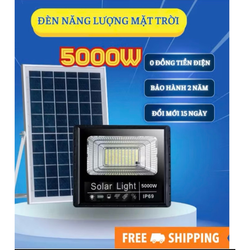 Đèn Năng Lượng Mặt Trời, Đèn Pha Led 5000W Thế Hệ Mới 2025 Có Cảm Biến, Thời Gian Sáng Kéo Dài BH 24
