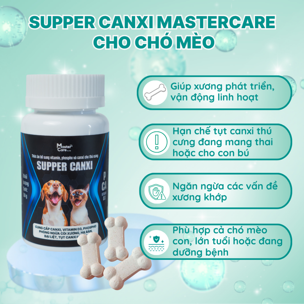 SUPPER CANXI MasterCare cho chó mèo - Bổ sung Canxi, Vitamin D3, Phospho - Ngăn ngừa Tụt Canxi