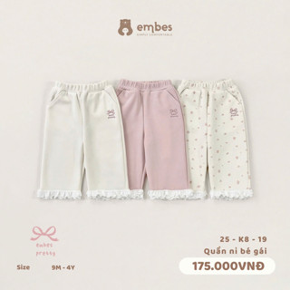  Quần nỉ bé gái Embes 25-K8-19 phối viền ren. Quần nỉ dày ấm cho bé gái từ 8kg đến 18kg 